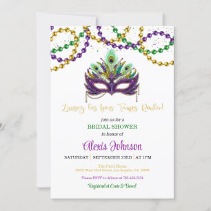 Mardi Gras Bridal Shower Invitation Beads - White