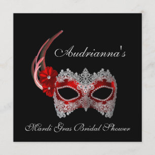 "Mardi Gras Bridal Shower" - Mask w/ Lace Invitation