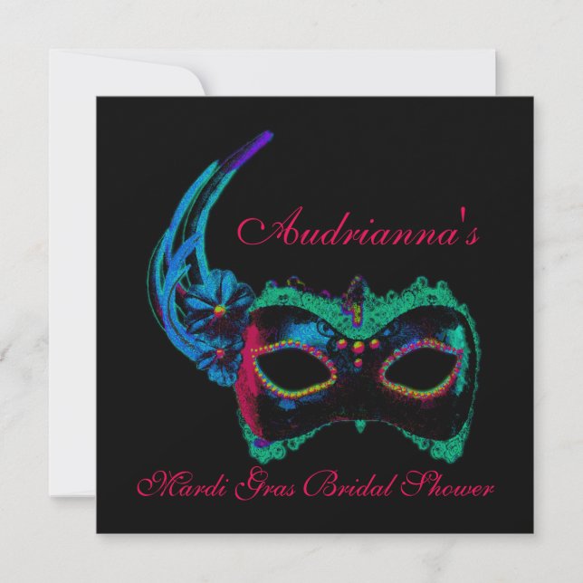 "Mardi Gras Bridal Shower"-Multiple Neon Colours[a Invitation (Front)