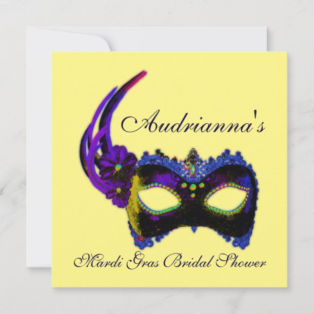 "Mardi Gras Bridal Shower"-Multiple Neon Colours[b Invitation (Front)