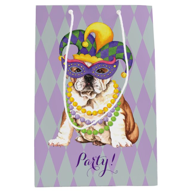 Mardi Gras Bulldog Medium Gift Bag (Front)