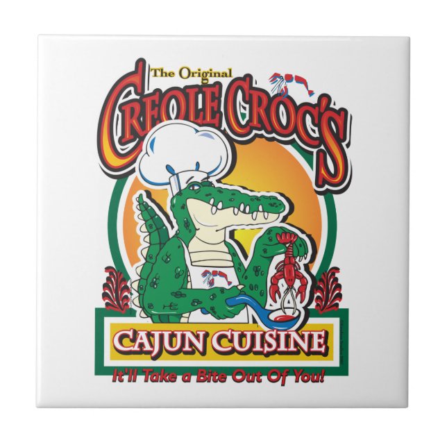 Mardi Gras Cajun Crocodile Ceramic Tile (Front)