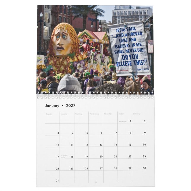 Mardi Gras Calendar (Jan 2027)