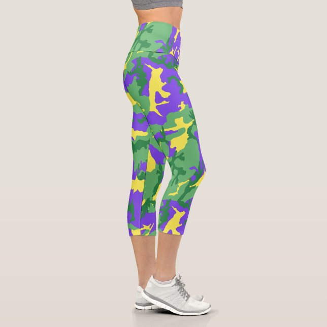 Mardi Gras Camo Camouflage Party Coloured Capri Leggings (Right)