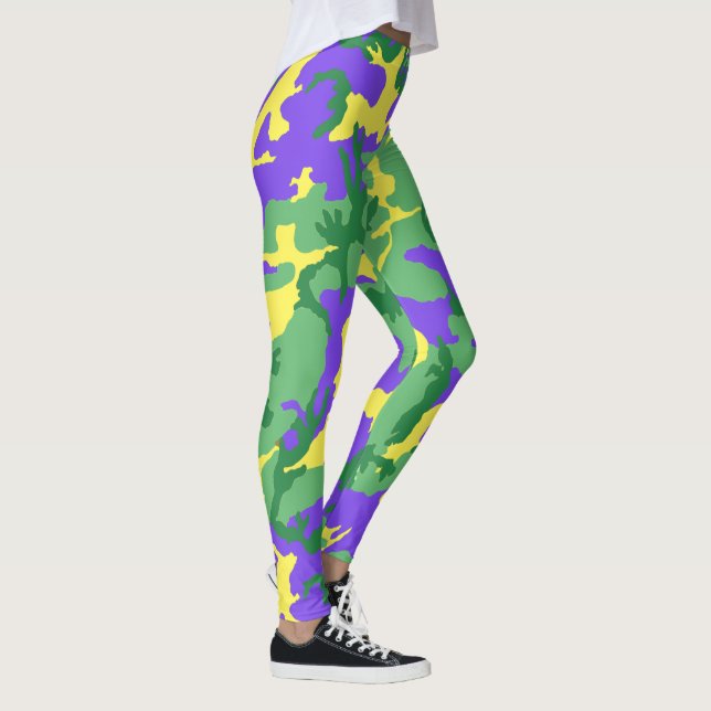 Mardi Gras Camo Camouflage Party Coloured Leggings (Right)