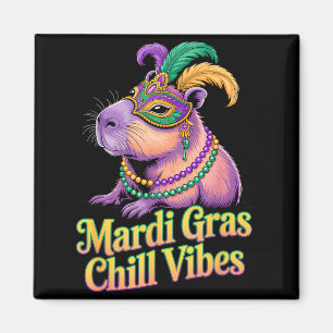Mardi gras capybara chill vibes masquerade mask magnet