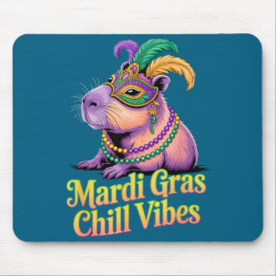Mardi gras capybara chill vibes masquerade mask mouse pad