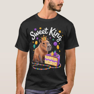 Mardi Gras Capybara Sweet King Cake Crown Carnival T-Shirt