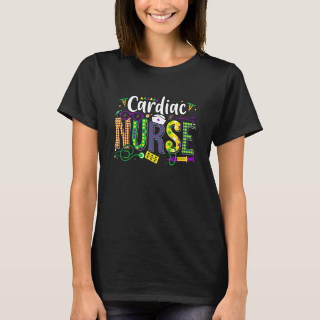 Mardi Gras Cardiac Nurse celebrations parade party T-Shirt (Front)