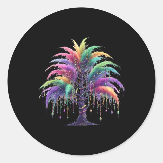 Mardi Gras Carnival Bead-tree  Classic Round Sticker (Front)