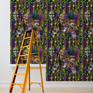 Mardi Gras Carnival Beads Masks Green Purple Gold Wallpaper