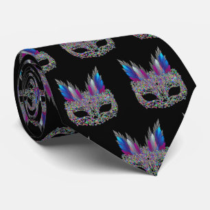 Mardi Gras Carnival  Feather Mask NeckTie 2