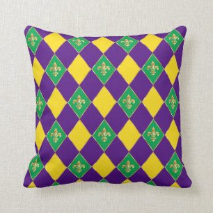 Mardi Gras Carnival Festive Fleur de Lis Diamond Cushion