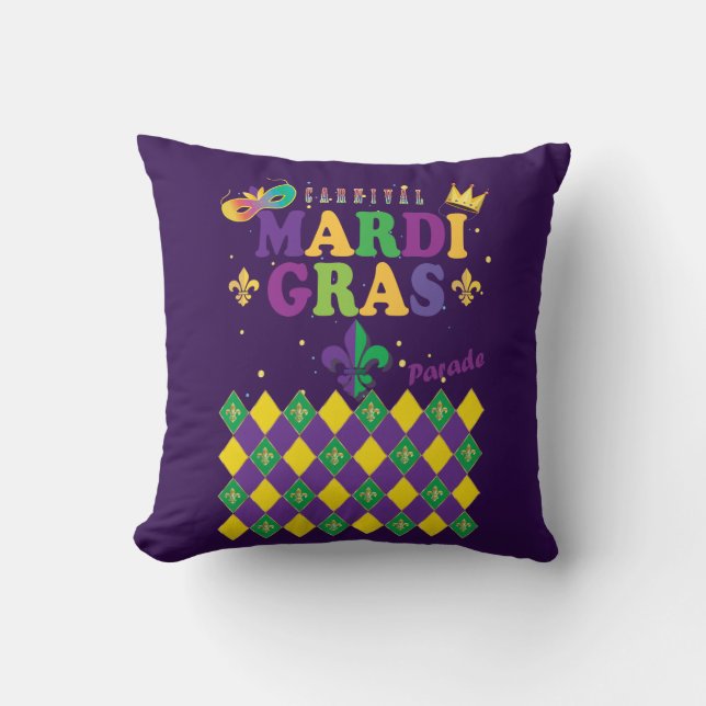 Mardi Gras Carnival Festive Fleur de Lis Diamond Cushion (Front)