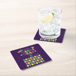 Mardi Gras Carnival Festive Fleur de Lis Diamond Square Paper Coaster