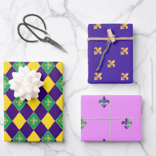 Mardi Gras Carnival Fleur de Lis Diamond Decor Wrapping Paper Sheet