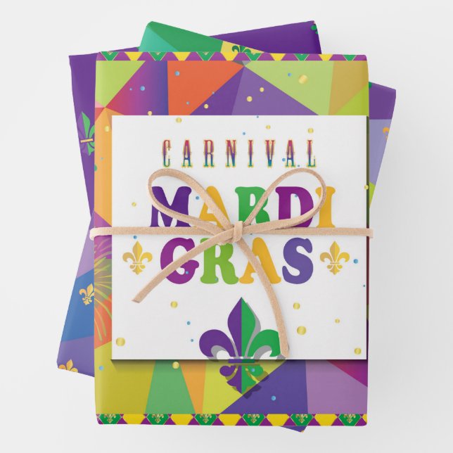 Mardi Gras Carnival Fleur de Lis Diamond Decor Wrapping Paper Sheet (In situ)