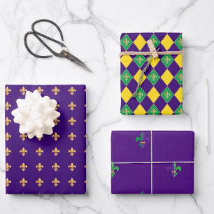 Mardi Gras Carnival Fleur de Lis Diamond Decor Wrapping Paper Sheet