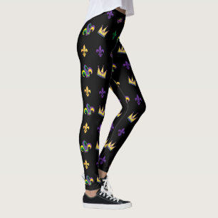 Mardi Gras Carnival Fleur de Lis Diamond Harlequin Leggings