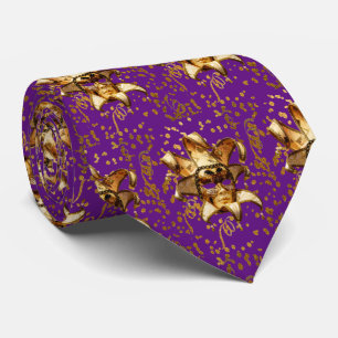 Mardi Gras Carnival  Gold Mask  Confetti Purple Tie