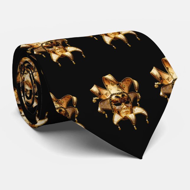 Mardi Gras Carnival  Gold Mask On Black Tie (Rolled)
