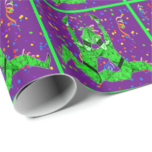 Mardi Gras Carnival Green Jesters With Confetti Wrapping Paper