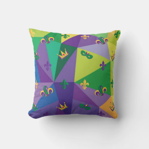 Mardi Gras Carnival Harlequin Fleur de Lis Diamond Cushion