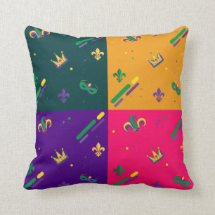 Mardi Gras Carnival Harlequin Fleur de Lis Diamond Cushion