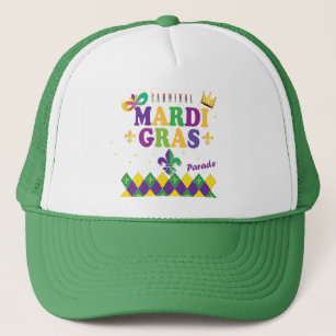 Mardi Gras Carnival Harlequin Fleur de Lis Diamond Trucker Hat