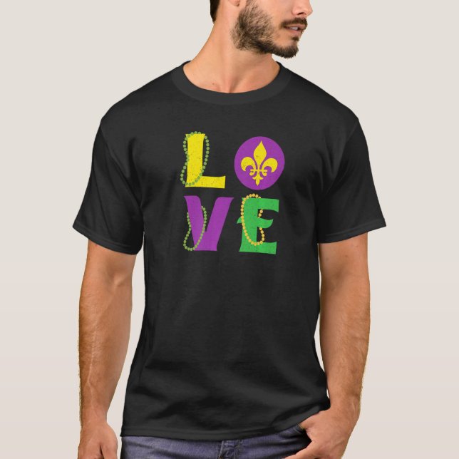Mardi Gras Carnival Love New Orleans Cajun Festiva T-Shirt (Front)
