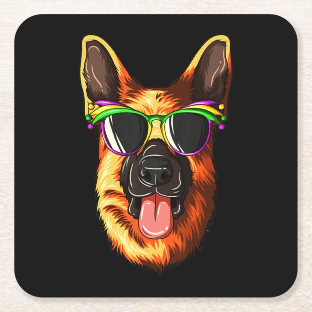 Mardi Gras Carnival Mask German Shepherd Square Paper Coaster (Front)