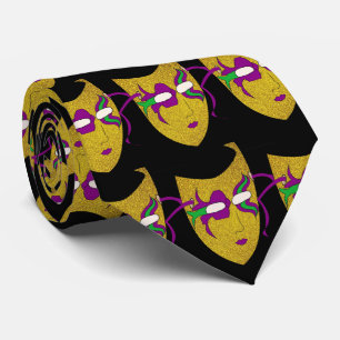 Mardi Gras Carnival Mask on Black NeckTie