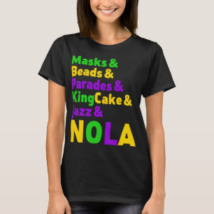 Mardi Gras Carnival Masks Beads Jazz Parade King C T-Shirt