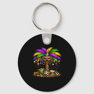 Mardi gras carnival palm tree hawaiian beads mask key ring