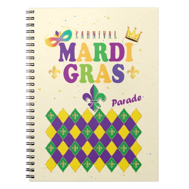 Mardi Gras Carnival Party Fleur de Lis Pattern Notebook (Front)