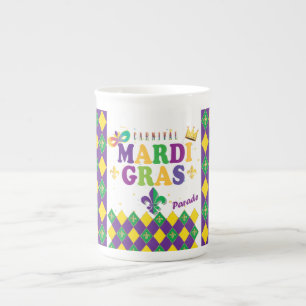 Mardi Gras Carnival Party Fleur de Lis Rhombus Bone China Mug
