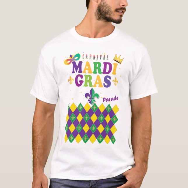 Mardi Gras Carnival Party Fleur de Lis Rhombus T-Shirt (Front)