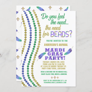Mardi Gras Carnival Party Funny Need for Beads Invitation