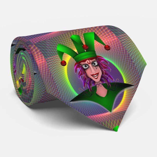 Mardi Gras Carnival  Purple Green Jester Tie (Rolled)