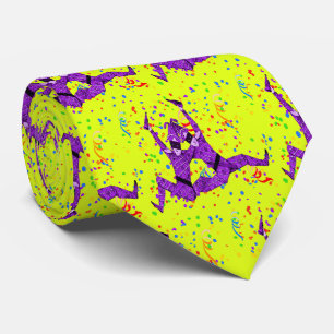 Mardi Gras Carnival Purple Jesters And Confetti Tie