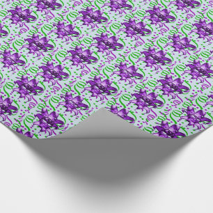 Mardi Gras Carnival Purple Mask With Confetti Wrapping Paper