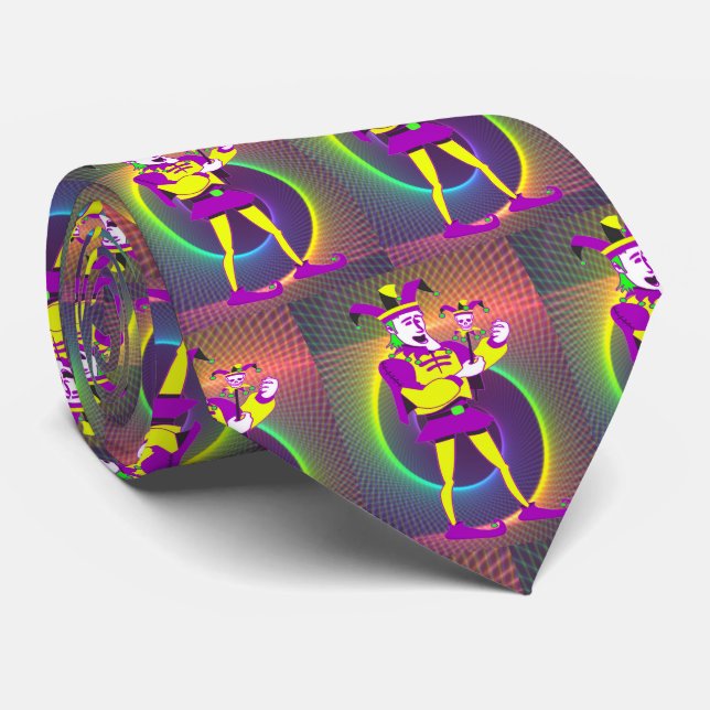 Mardi Gras Carnival  Purple Yellow Jester Tie (Rolled)