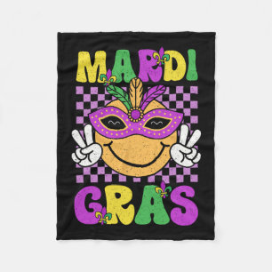Mardi Gras Carnival Smile Face Mask Feathers Boys Fleece Blanket