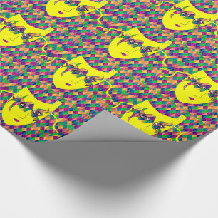 Mardi Gras Carnival Yellow Mask On Purple Diamonds Wrapping Paper