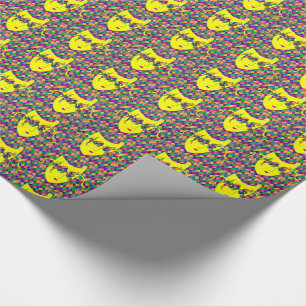 Mardi Gras Carnival Yellow Mask On Purple Diamonds Wrapping Paper