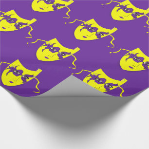 Mardi Gras Carnival Yellow Mask On Purple Wrapping Paper
