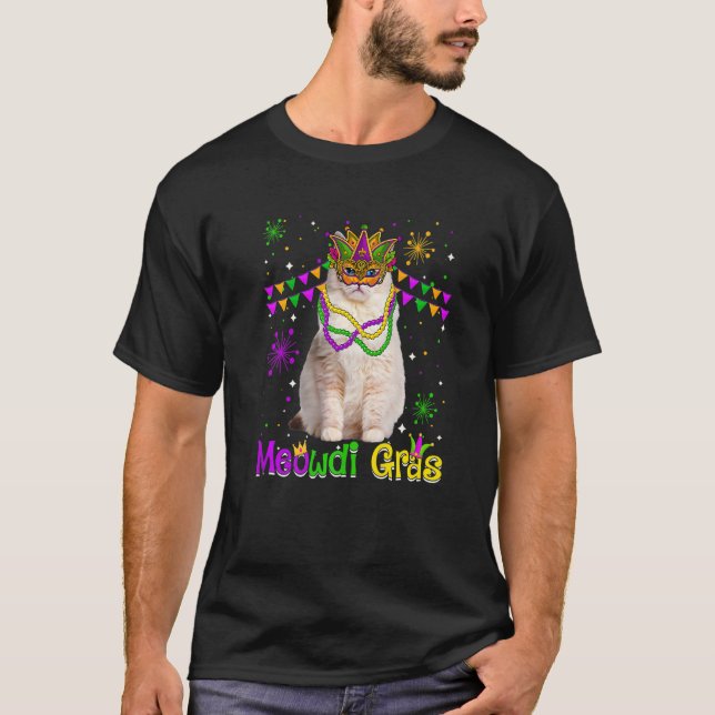 Mardi Gras Cat Cute Ragdoll Cat Carnival Mask T-Shirt (Front)