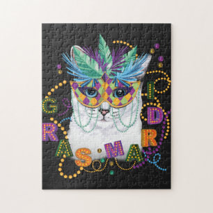 Mardi Gras Cat, Funny Mardi Gras Jigsaw Puzzle