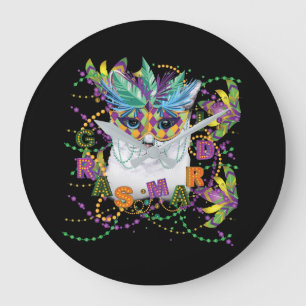 Mardi Gras Cat, Funny Mardi Gras Large Clock