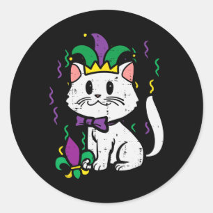 Mardi Gras Cat Jester Outfit Women Girls Kids Todd Classic Round Sticker